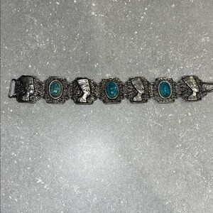 Vintage Silver and Turquoise Egyptian Bracelet